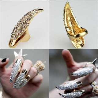 1pc Vintage punk gold claw ring finger nail rings full crystal Free 