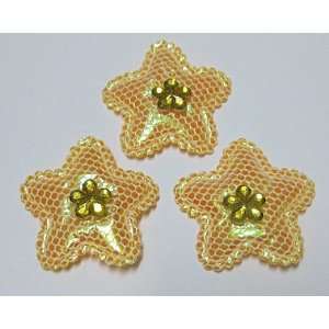  30pc Yellow Glitter Stars Fabric Padded Appliques PA78 