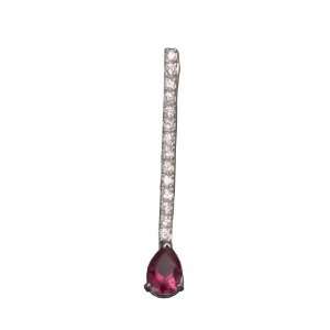  C.Z. RUBY LONG PEAR DROP RHODIUM PLATED (.925) STERLING 