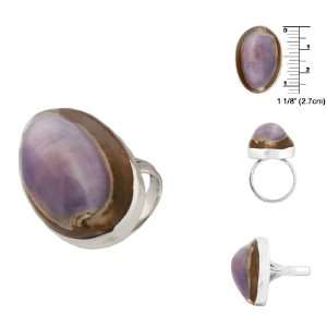   Silver Ring with Oval Purple Cowrie Shell Inlay Size 8 Jewelry