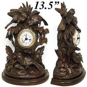 Wonderful Antique Black Forest 13.5 Mantel Clock, Ornate Carved Case 