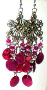   & Hearts Chandelier Dangling Abalone & Beads Earrings * U Pic  