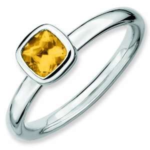   Silver Stackable Expressions Cushion Cut Citrine Ring, Size 8 Jewelry