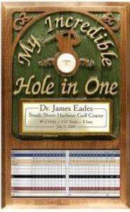 Sandcarved wood HOLE IN ONE golf award plaque CUSTOM  