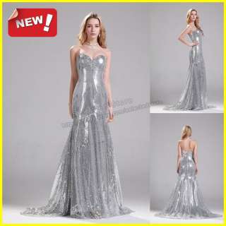 2012 Mermaid Sweetheart Floor Length Sequins Silver Long Prom Evening 