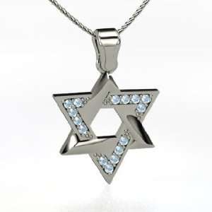  Star of David Pendant with Gems, 14K White Gold Necklace 