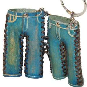 Handmade Leather Key Chain/bag Charm, Stylish Blue Jeans Pattern,a 