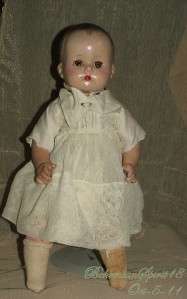   Signed R & B Sleepy Eyes Cotton Dress Composition 1940s BABY DOLL