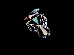 Auth.Native American Indian Silver/Inlay Pin/ Pendant  