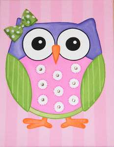 Girls owl picture painting room decor wall art  