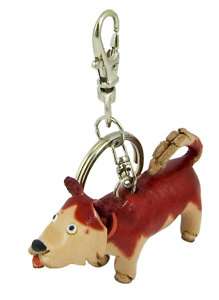 Handmade leather key chain handbag charm dog  