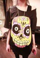 Japan Korea Cartoon Colorful Flower Skull Casual Tops TEE Shirts 