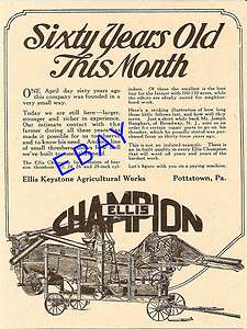 1921 ELLIS CHAMPION THRESHING MACHINE AD POTTSTOWN PA  
