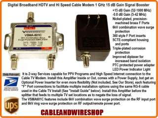 Cable TV and Hi Speed Cable Modem 1 GHz 15 dB Signal Booster