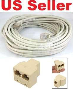 100 FT CAT5e CAT5 RJ45 LAN Network Ethernet Patch Cable + Splitter 