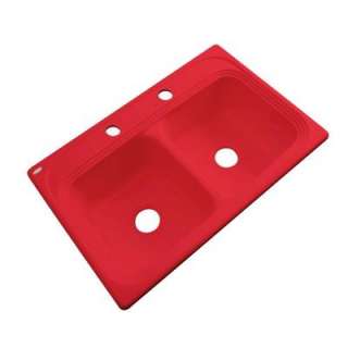   Drop In Acrylic 33x22x9 2 Hole Double Bowl Kitchen Sink in Red