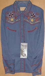 SCULLY WOMENS WESTERN EMBROIDERED SHIRT STARS SM/MD NWT  