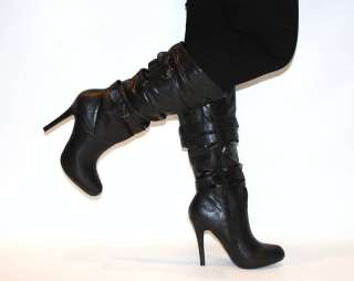 Mid Calf Hidden Platform Stiletto Heel Boot 7 Black  