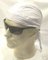 White SOLID COTTON Skull cap Fitted Bandana Do rag  