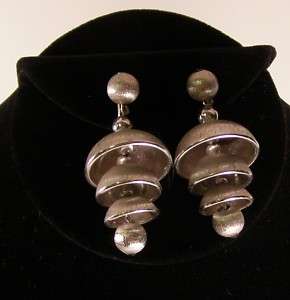 Vintage NAPIER Brushed Silver Tone Dangle Earrings  