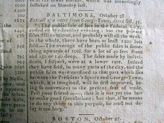 1791 newspaper WASHINGTON DC New Federal Capital City offers 1st Lots 