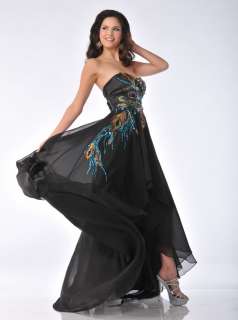 Long Chiffon Peacock Inspired Formal Prom Dresses Black Tie Event 