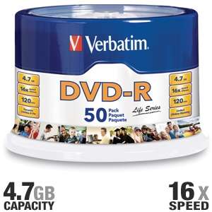 Verbatim 97176 Life Series DVD R Spindle   50 Pack, 16X, 4.7GB at 