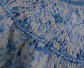 Handmade Smocked Bishop Dress blue/white print  