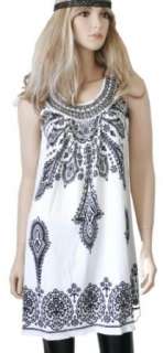 Schönes Hippie Tunika Kleid schwarz weiß mit Nieten besetzt  