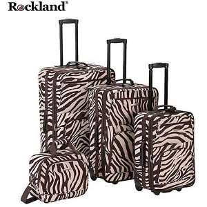 Rockland Brown ZEBRA Print 4 pc Luggage set Rolling NEW  
