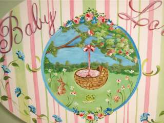 Shabby Cottage Chic Baby Wall Plaque Sign Pink Oval  