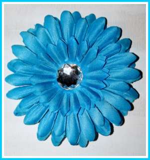 RHINESTONE GERBER DAISY FLOWER W/CLIP TURQUOISE BLUE  