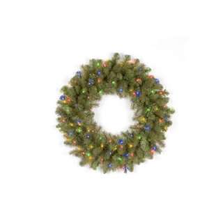 Home Accents Holiday 26 in. LED Pre Lit Downswept Douglas Wreath Multi 