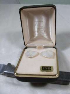 Vintage NOS B. David 14K MOP Heart Pierced Earrings w/Box  