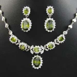   Plated Faux Green Peridot Necklace Earring Jewellery Gift Set  