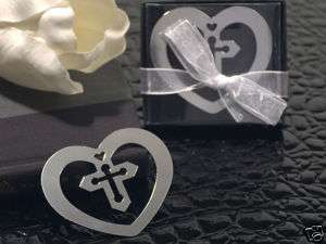 100 Chrome Heart Cross Bookmark Religious Wedding Favor  