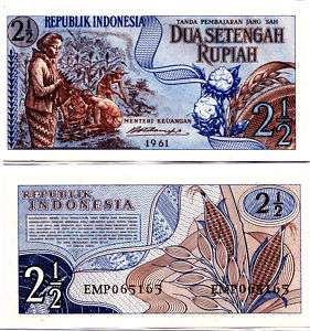 INDONESIA 2 1/2 RUPIAH 1961 CORN FIELD P79 UNCIRCULATED  