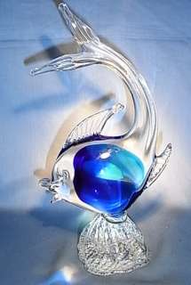 GL#11 * BEAUTIFUL MURANO GLASS BLUE FISH VINTAGE ITALY  
