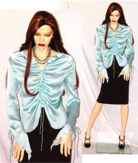 ST JOHN COUTURE Aqua Silk Top Brown Knit Skirt Set Sz 8  