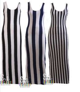   Striped Dress Monochrome BLACK WHITE VERTICAL STRIPE LONG MAXI 8 14