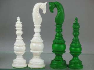 Unique Tower Chess Set   Antique Design Reproduced in Camel Bone Green