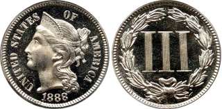 1888 3cn PCGS PR66DCAM Black and White Proof Three Cent  