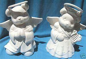 BOY & GIRL ANGEL BEARS CERAMIC BISQUE ANGELS  