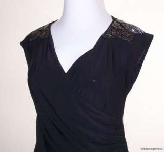   Black Beaded Shoulder Sleeveless Knit Surplice Dress NWT $55 NEW Plus