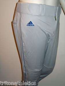 Mens Adidas Custom Adult Baseball Pants Grey W/Blue Piping Sz M L XL 