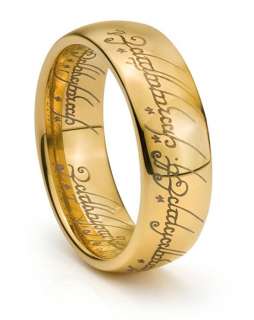 8MM Tungsten Mens Gold Lord LOTR Laser Engraved Band One Ring  