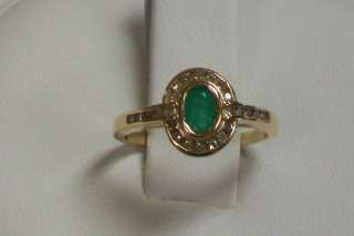 New 10K Yellow Gold Bezel Set Emerald and Diamond Ring  