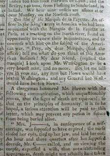 1779 Revolutionary War newspaper GENERAL LAFAYETTE opinion of GEORGE 