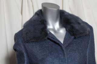 GIANNI VERSACE COUTURE Luxe Blue Grey*Vintage*FUR COLLAR Wool Coat 