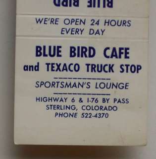 1960 Matchbook Blue Bird Cafe Texaco Marine Sterling CO  